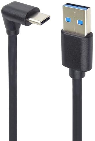 PremiumCord Cable de Conexión USB 3.2 Gen 1, Cable de Datos Superspeed ​​Hasta 5Gbit/s, Carga Hasta 2A, Potencia 40W, USB Tipo A Macho a Tipo C Macho Curvado 90°, Color Negro, Longitud 2m