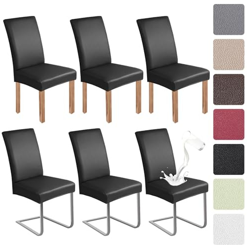 PU Stuhlhülsen 6er Set Kunstleder Stuhlhülsen Schwingstühle (Schwarz) | wasserdicht Elastische Hülsen für Stühle Universell Stuhlhülsen Haus Büro Restaurant Hotel Bankett Hochzeit