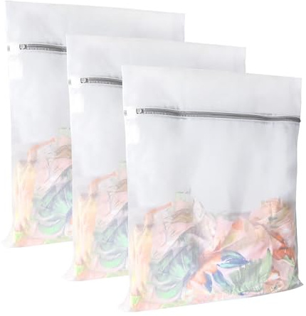 Laundry Bags for Washing Machines, 3 Pack Large Mesh Washing Bags (50 x 60cm), Durable Fine Net Wash Bags with Zipper Protection Elastic Band for Delicates, Clothes, Pet Bedding and Travel Storage