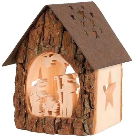 Dolfi | Casetta per candele Sacra Famiglia 10 cm | Legno Naturale in Val Gardena | Statuina Presepe