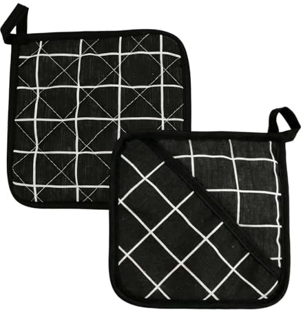 Nivofu Set di 2 Presine con Anello Presine Cucina, Guanti da Forno Resistenti al Calore Lavabili, Nero 18 cm