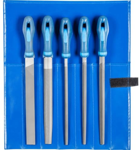 PFERD Assortiment de limes d’atelier en étui PVC enroulable, 5 limes, taille croisée H3, 250 mm, 11800543 – pour les travaux et l’usinage de finition
