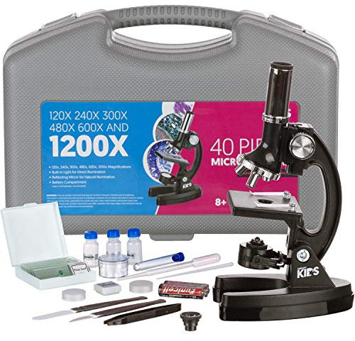 AMSCOPE Biologischer Mikroskop Experimentierkasten mit Präparierzubehör für Kinder & Anfänger Vergrösserungseinstellungen : von 120X - 1200X 48-teiliges Set Mikroskopie