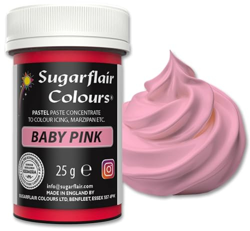 Sugarflair Baby Pink Food Colouring Paste 25g | Concentrated Baby Pink Food Dye for Fondant, Buttercream, Cake Decorating and More - Vegan, Kosher, Bake-Stable