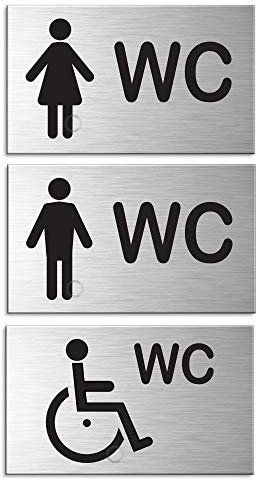 OFFORM DESIGN Türschilder WC Damen WC Herren WC Rollstuhl 60x100 mm Toilettenschilder Aluminium Edelstahloptik 44666-S