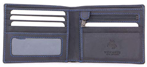 VISCONTI - Portafoglio Uomo Slim in Pelle - Porta Carte di Credito per 6 Carte con Portamonete - Due Pieghe - RFID - 707 Shield - Olio Blu