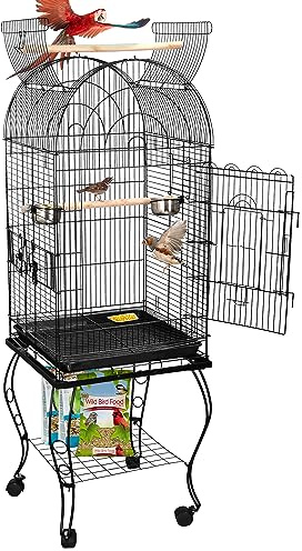 ZENY 63.5 Inch Open-Top Birdcage, Wrought Iron Bird Cage with Slide-Out Tray + Detachable Rolling Stand, Pet Parrot Cage for Parakeets Cockatoo Cockatiels, Play-Top Birdcage