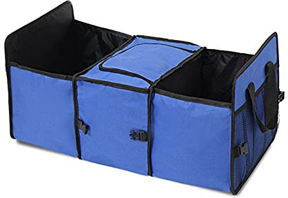 Ergocar Kofferraum Organizer 600D Oxford Aufbewahrungstasche Multitasche Rücksitz Organizer Auto Kofferraum-Tasche mit Folienisolationsbeutel für Auto/LKW/SUV (Blaue Netz-Seite)