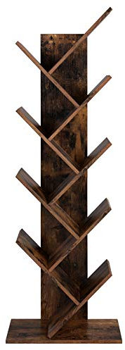 VASAGLE Bücherregal Baumform, Standregal 9 Ebenen, Eckregal platzsparend, Aufbewahrungsregal für Schlafzimmer, Wohnzimmer, Homeoffice, vintagebraun LBC11BX