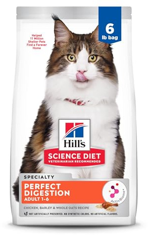 Hill's Science Diet Adult 1-6 Perfect Digestion Dry Cat Food, Chicken, Barley, & Whole Oats, 6 lb. Bag