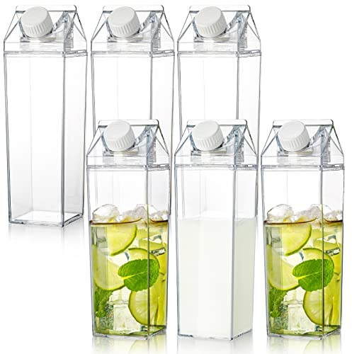 Yarlung 6 Pack Plastic Milk Box, 17 Oz/500ml Clear Portable Milk Carton Water Bottle Square Juice Bottle for Outdoor Sports Travel Camping Activities - BPA Free Environment Friendly Material