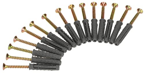 KOTARBAU® 15 x Tacos universales con tornillos para madera 8 x 50 mm, Tacos y tornillos, Tacos para fijación en hormigón, ladrillo, yeso y más, Tacos multiusos, 15 unidades