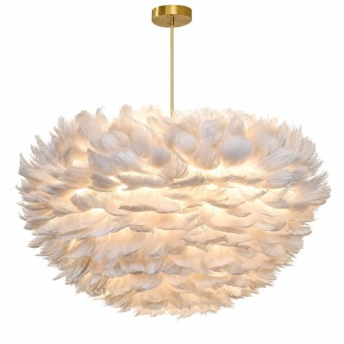 Grå fjäder hängande lampa ljuskrona naturlig handvävd gås taklampa för bar, matsal, studierum, vardagsrum, 30 cm, E27