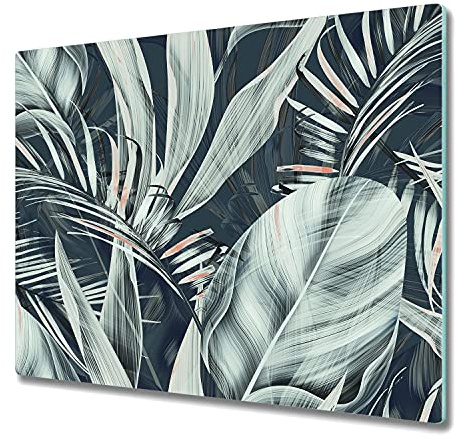Coloray Glass Chopping Board 23.6 x 20.5 inch / 60x52cm Tempered Safety Glass Splashback for Kitchen Protection Cutting Board Worktop - Exotic Leaves Jungle Flora Blossom Monstera Botanic Dark