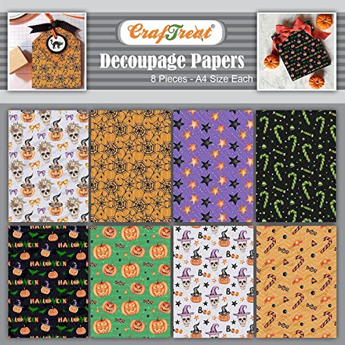CrafTreat Halloween Decoupage Papier zum Basteln 8er Pack 21 x 29cm Scrapbook Papier, Bastelpapier Muster Set, Scrapbooking Papier, Motivkarton, Musterpapier, Bastelpapier Vintage, Spooky Paper
