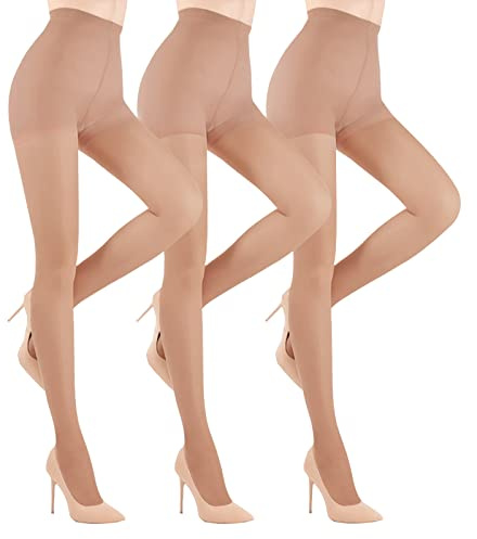 YAGAXI 3 Paar Durchsichtige Strumpfhosen für Damen,20D Kontrolle Bauchweg Strumpfhose Damen with Verstärkte Zehen