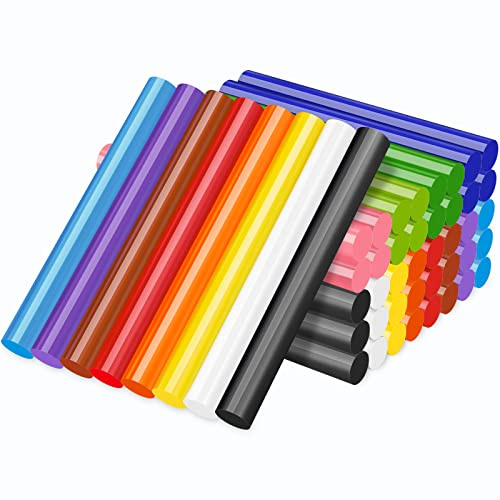 Manarty Colored Hot Glue Sticks Full Size, 48 PCS 0.43 Dia x 4 Long Hot Melt Glue Sticks, 12 Colorful EVA Adhesive Purpose Glue Stick Standard for DIY Art Craft Stamp Repairs Gluing Projects