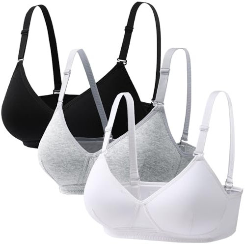 Bysion Mädchen Sport BH aus Baumwolle Bralette 3er-Pack Ohne Bügel Nahtlose Sportunterwäsche mit Verstellbarem und abnehmbarem Schultergurt Unterwäsche