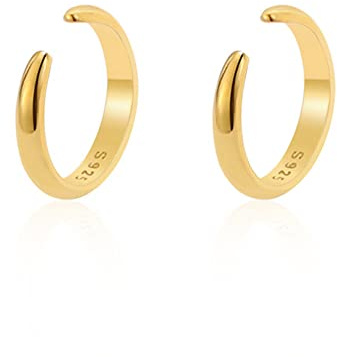 Minimalist Ear Cuff Earring for Women Teen Girls 925 Sterling Silver Clip On Cartilage Small Hoop Earrings Fashion Wrap No Piercing Ear Hypoallergenic (Gold)