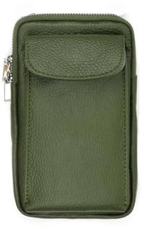 OBC Made in Italy Damen Leder Tasche Handytasche Umhängetasche Geldbörse Schultertasche Brieftasche Smartphone Geldtasche Ledertasche Crossbody Abendtasche Handy bis 6,5 Zoll Olivgrün