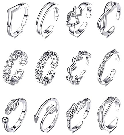 FUNEIA 3 Stück 14K Gold Filled Zehenring für Damen Gold Silber Rosegold 1 mm Dünner Draht Verstellbare Zehenringe Set Hawaiianischer Offener Zehenring Strandfußschmuck für den Sommer (Silber Set 1)