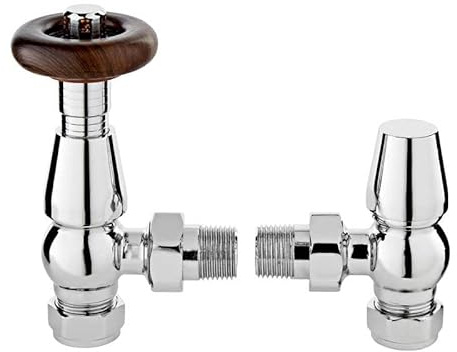 Excel Home Válvulas termostáticas para radiador – Diseño tradicional 1/2 x 15mm metal cabeza válvulas radiador – Cromo en ángulo