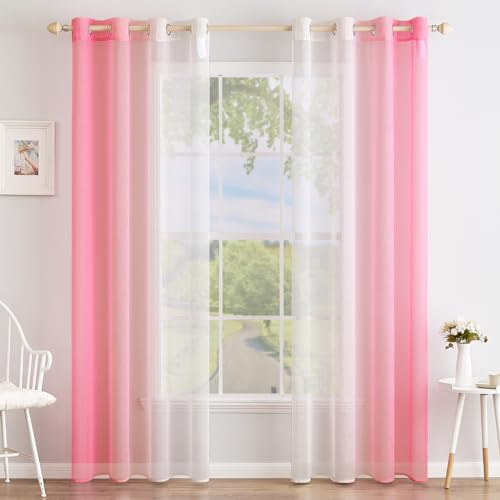 MIULEE Rosa Zweifarbig Voile Gardinen mit Ösen 140x175cm 2er Set | Zweifarbiger transparenter Voile Stoff mit sanfter Lichtdurchlässigkeit, Ösenaufhängung, passend für Schlafzimmer