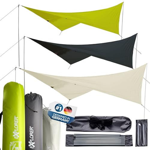 EXPLORER® Sonnensegel 3x4m rechteckig wasserabweisend mit Stangen, Leinen und Heringen Sonnenschutz UPF80+ UV Schutz nach Standard 801 in anthrazit für Balkon Garten Terrasse