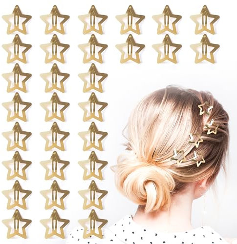 Dalababa Pinzas para el Pelo de Estrella, 30 Piezas Y2K Clips de pelo de Metal, Accesorios para el Cabello para Niñas y Mujeres - Dorado
