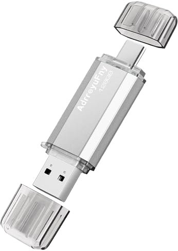 AdrreyuFny Clé USB C 128 GO, Clef USB 2.0 OTG Type C 2 en 1 Cles USB Pen Drive Portable Mémoire Stick USB Flash Drive pour Smartphones/Tablette/PC etc - Argent