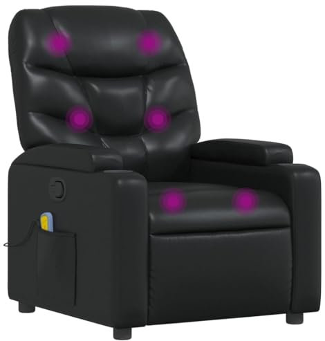 vidaXL Massagesessel, Sessel Verstellbare Rückenlehne, Fernsehsessel Relaxsessel mit Vibrationsfunktion, Liegesessel Polstersessel Ruhesessel, Schwarz Kunstleder