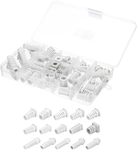 sourcing map 35pcs Strain Relief Cord Connector Assortment Cable Bushing Boot Sleeve for Electric Cable Cord Insulation Protection, White