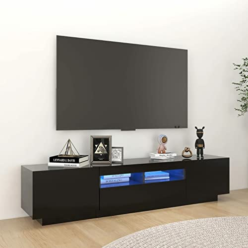 NITCA Mobile Porta TV con Luci LED, Mobile Televisore a Parete Moderno, Mobiletto TV, Mobile TV Soggiorno in Legno, Nero 180x35x40 cm