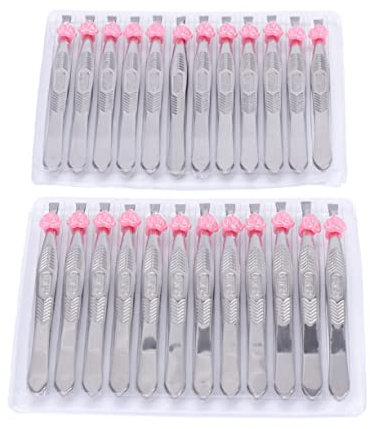 Angoily 24stücke Edelstahl Pinzetten Für Augenbrauenpflege Flachkopf Pinzette Mit Herzdekoration Für Haarentfernung Und Make-up Präzise Handhabung Tragbar Rostfrei