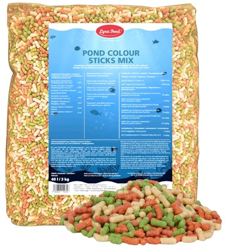 Lyra Pond® 40 L (3 kg) Pond Colour Sticks Koi Mix Fisch- und Teichfutter | Mehrfarbiges Fischfutter mit Spirulina - Leicht verdauliches Fischfutter - Kräftigt die Farben des Fisches - Artgerecht