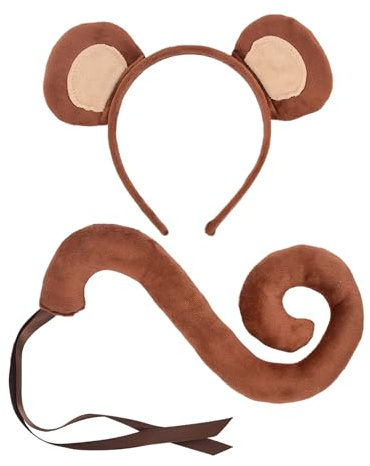 KRYMSON Set completo di costume da scimmia, fascia per la fronte da scimmia, coda di scimmia, set di costume animale, set di travestimento per bambini e adulti, set di costume animale per cosplay