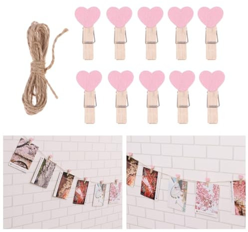 PRETYZOOM 50pezzi Mollette per Foto in Legno Forma di Cuore con Corda Mollette di Carta per Decorazioni di Matrimonio e Feste Design Grazioso e Multiuso