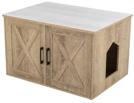 TRIXIE XL Farmhouse Katzentoilette (Graywash), versteckte Katzentoilette im Bauernhaus-Stil, Öffnungen an beiden Enden, große Belüftungsschlitze, Doppeltüren für einfache Reinigung, herausnehmbare