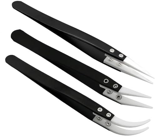 RSYHVG 3Pcs Stainless Steel Ceramic Pointed Tweezers for Electronic Repair,Jewelry Making,Laboratory Work,High Temperature Resistant Insulated Clamping Tools