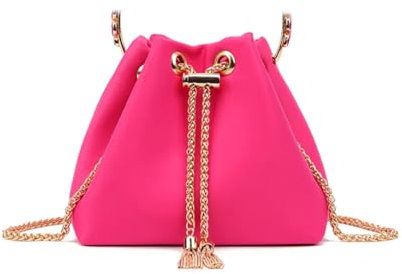 LeahWard Satin Chain Shoulder Bag for Women, Ring Handle Satin Clutch Bags, Clutch Bag For Women, Prom Party Bag, (Fuchsia)