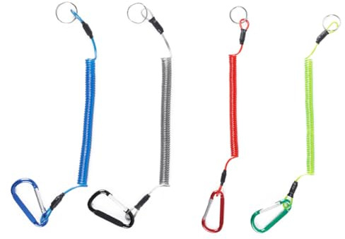 Outdoors Karabiner mit Spiralkabel, 4er Pack Outdoors Spiralkabel,Spiral Schlüsselanhänger, Sicherungsband, Schlüsselband, Sicherungsseil mit Karabiner für Haushalt, Boot, Angeln, Outdoor