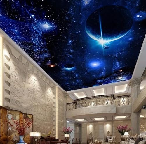 Maßgeschneiderte Tapete 3D-Wandbild Wohnzimmer Deckenwandbild Sterne Planet Universum Weltraum Tapete Fototapete,430cmX300cm