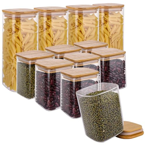 ZOFUN Glass Jar with Bamboo Lids 8 x 600 ml & 4 x 1200 ml, 12 Pcs Glass Storage Jars, Airtight Glass Storage Containers with Lids for Kitchen Coffee, Tea, Sugar, Spice, Bath Salt