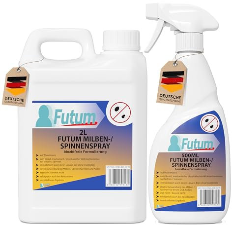 FUTUM Spinnen & Milbenspray 2,5 L - mechanisches Mittel gegen Spinnen & Hausstaubmilben bekämpfen – Anti Spinnen Spray & Milbenspray für Matratzen – Fleckenfrei – Anti Milben Spray (2,5 Liter)