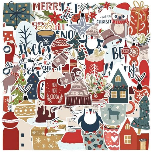 100 Stück Aufkleber Weihnachten, Wasserdichte Sticker Weihnachten, Frohe Weihnachte Sticker, Christmas Stickers für Laptop, Skateboard, Koffer, Christmas Scrapbook Aufkleber