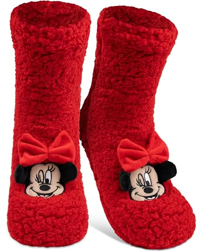 United Labels Disney Minnie Mouse Chaussettes douillettes pour femme Rouge Taille unique 38-43 Chaussettes antidérapantes moelleuses avec doublure Sherpa Chaussettes chaudes