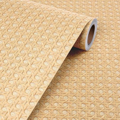 Livelynine Papel Pintado Pared Dormitorio Efecto Ratán de Caña Marrón 40CMx5M Papel Adhesivo para Muebles Cocina Armarios Puerta Resistente al Agua Vinilo Adhesivo Pared Baño Pasillo Papeles Tapiz