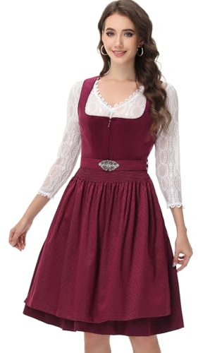 ELFIN Damen Dirndl, Elegante Trachtenkleid, Samt Midi Dirndl Damen Trachten Dirndlkleid für Oktoberfest