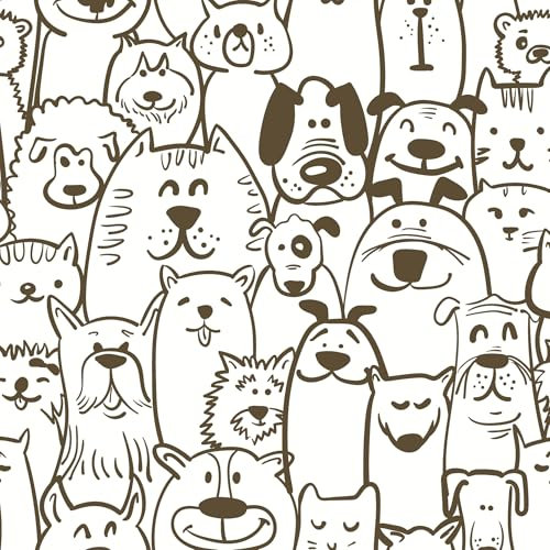 CiCiwind Carta da parati autoadesiva, 44 cm x 3 m, per mobili, per cameretta dei bambini, colore bianco, cane e pecora, pellicola adesiva per mobili, impermeabile, in vinile per mobili