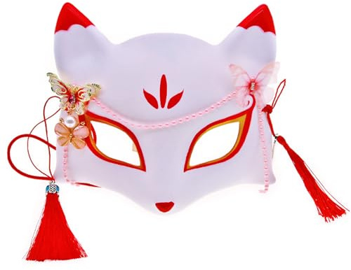 HUANGANG Anime Anime Renards avec papillon Fête d'Halloween Chats Mascarade Demi-visage Japonais Cosplay Mas